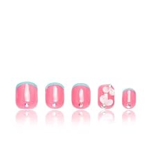 LOVFUL Press on Nails Ocean Kissed Blue French | Handmade with Full Covered Crystals | Reusable Fake Nails | Square Short 0.8 in | H274-L