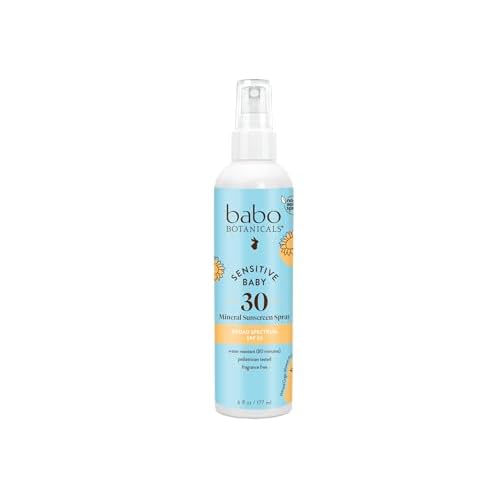 بخاخ واقي من الشمس معدني حساس للأطفال من بابو بوتانيكالز SPF30 - أكسيد الزنك الطبيعي - وجه وجسم خالي من الهباء الجوي - خالي من العطور - مقاوم للماء - للرضع والأطفال - إصدارات مختلفة