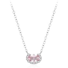 Necklace For Women Wedding, Women 9K/14K/18K White Gold Oval Morganite and Moissanite Pendant Necklace, Rolo Chain: 40+5cm