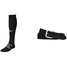 Mizuno Performance OTC Socks with Classic Elastic Belt - Youth and Adult Sizes | Baseball and Softball | Black | Medium Socks, Youth Belt