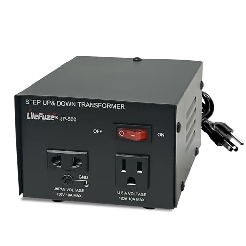 LiteFuze 500W Japan Voltage Converter Transformer Step UpDown 100V to 120V  120V to 100V Heavy Duty Power Converter with Fuse Protection & Fully Grounded Cord JP-500