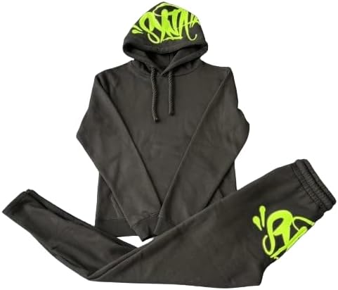 Syna World للجنسين Tracksuits هوديس سويت شيرت وبنطلون رياضي مجموعة ملابس الشارع الهيب هوب غير الرسمية الولايات المتحدة، ألفا، صغيرة، عادية، عادية، مجموعة خضراء سوداء
