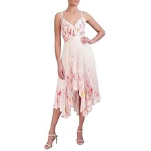 BCBGMAXAZRIA Women's Fit and Flare Midi Cocktail Dress Adjustable Spaghetti Strap Sweetheart Neck Boned Bodice Keyhole Cut Out