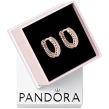 أقراط PANDORA Signature Pave Heart Hoop - هدية لها - مطلية بالذهب الوردي عيار 14 قيراطًا مع مكعب من الزركونيا - مع صندوق هدايا