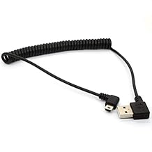 كابل USB صغير ملفوف، سلك كابل USB 2.0 إلى Mini USB بزاوية 90 درجة، شحن بزاوية قائمة وسلك محول USB صغير Sygn بطول 1.5 متر