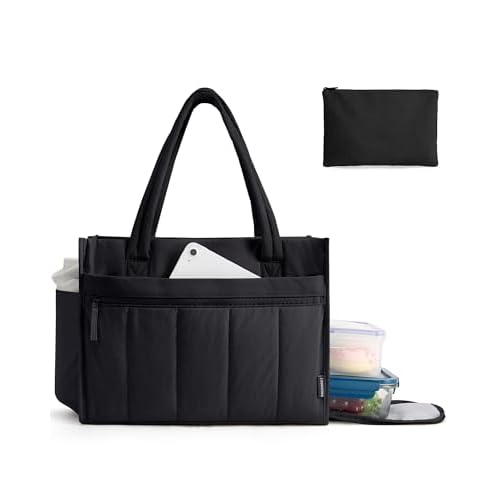 BAGSMART Tote Bag for Women Puffer 15.6 Inch Laptop Work Bag Large Purse Shoulder Handbag Crush Bow Tote with Insulated Bag