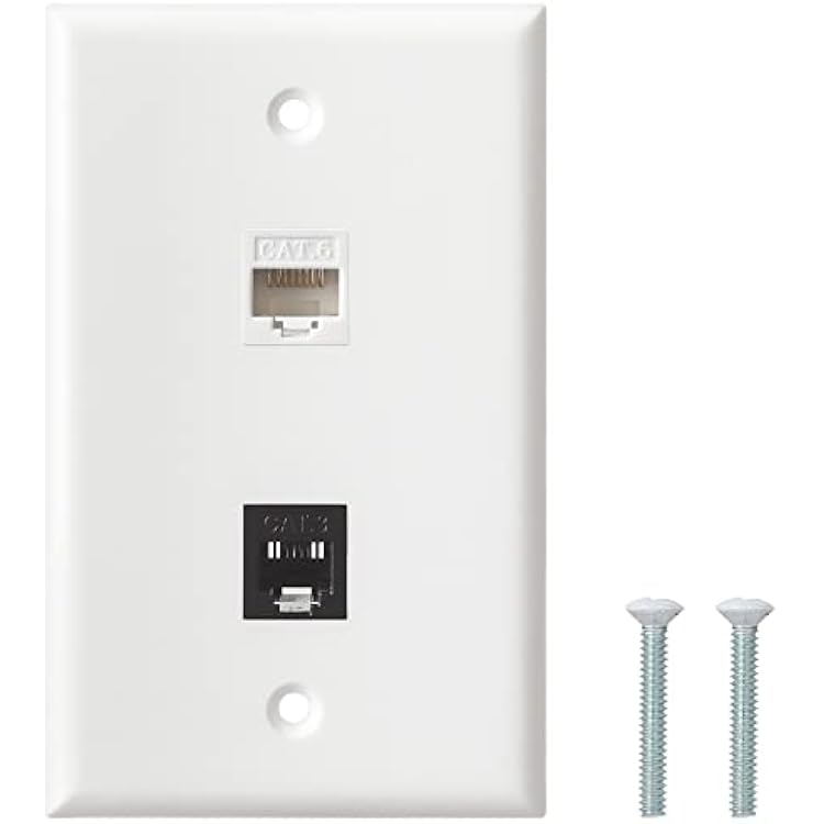 Ethernet Phone Wall Plate - 1 Port Cat6 Keystone, 1 Port RJ11RJ12 Cat3 Keystone Wall Plate