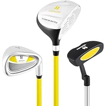 مجموعة ULTIMATE Kids Golf Clubs، 3 Pieces Junior Practice Golf Clubs للبنين والبنات - تتضمن 165CC #3 Fairway Wood، #7 غطاء من الحديد والمضرب والرأس، باليد اليمنى