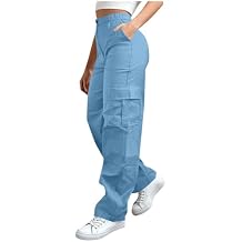 Womens Cargo Pants High Waisted Straight Leg Trousers with Pockets Casual Baggy Pants Trendy Clothes Outfits