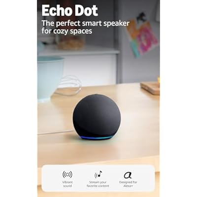 Amazon Echo Dot (أحدث طراز) - مكبر صوت نابض بالحياة، مصمم لـ Alexa+، رائع لغرف النوم وغرف الطعام والمكاتب، فحم