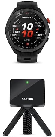 Bundle of Garmin Approach S70, 47mm, Premium GPS Golf Watch, Black + Garmin Approach R10, Portable Golf Launch Monitor, Take Your Game Home, Indoors or Outdoors, Up to 10 Hours Battery Life