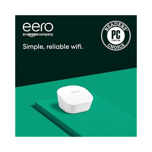 جهاز توجيه واي فاي شبكي Amazon eero جديد تمامًا - يدعم خطط الإنترنت حتى 550 ميجابت في الثانية، وتغطية تصل إلى 1500 قدم مربع، عبوة واحدة