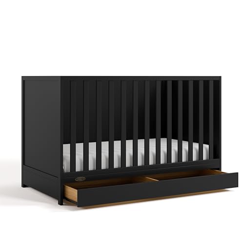 Graco Theo 3-in-1 Convertible Crib with Storage Drawer GREENGUARD Gold Certified Baby Crib Crafted from Wood, Converts to Toddler Bed, Daybed,Size Bed Black