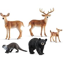 مجموعة تماثيل حيوانات الحياة البرية في أمريكا الشمالية من Schleich Wild Life - 5 قطع - تتضمن ألعابًا واقعية للظباء والظباء والظباء الصغيرة وثعالب الماء والدببة السوداء للأولاد والبنات - تماثيل غابات للأطفال من سن 3+