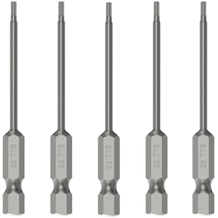 5PCS T6 Magnetic Tamper Proof Torx Screwdriver Bits, 14 Inch Hex Shank 3.9 Inch Length S2 Steel Security Drill Torx Head Drill Screw Driver Tools100mm Long, Star 6 Point