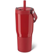 BruMate Resa 25oz 100% Leakproof Travel Tumbler with Handle & Straw | Flexible SoftSip Straw | Silicone Sleeve for Durability | Stainless Steel | Cup Holder & Travel Friendly | (Maraschino)