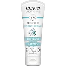 lavera Basis Sensitive Hand Cream - Hand Lotion with Aloe Vera & Shea Butter for Smooth Hands - Intensive & Moisturizing Care - PETA Certified - Vegan - Made in Germany - 2.5 Fl Oz