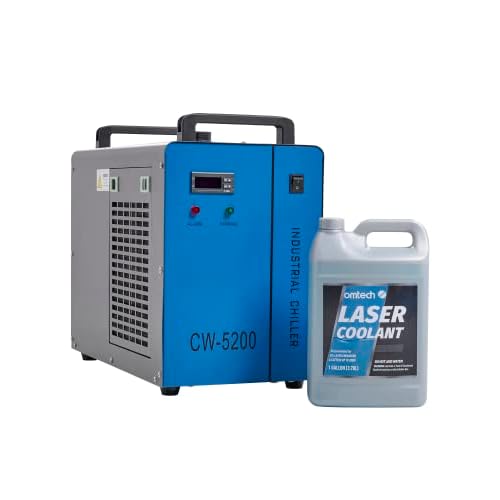 OMTech 6L Industrial Water Chiller & CO2 Laser Coolant, CW5200 Water Cooling System for Laser Engravers with 1 gal Non Conductive Liquid Cooler Fluid Prediluted Antifreeze Coolant for CO2 Laser Tubes