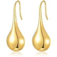 Womens Lightweight Drop Earrings - 18k Gold Plated Studs Oval Pull Through Earring, Hypoallergenic Statement Chunky Ear Rings Aretes Trendy Jewelry,Christmas Birthday Prom Gifts for Girlfriend