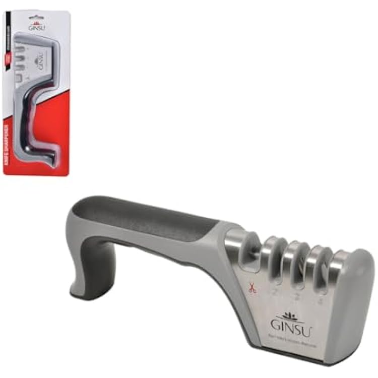 GINSU Knife Sharpener 9in, Quick & Easy Sharpening Rods, Non-Slip Handle, Heavy-Duty Stainless Steel System for Kitchen Blades