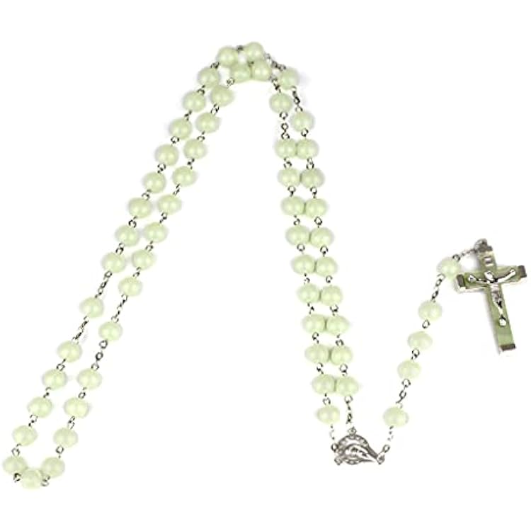 Glow in The Dark Rosary Necklace Christ for Pendant Noctilucent Chai, approx.8mm0.31in, As Pic Shows