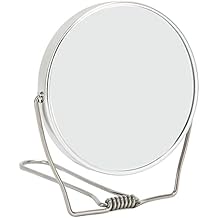 Sonew 2 Sided Vanity Mirror, Mini 360 Degree Rotation Aluminum Frame Silver Vanity Mirror with Stainless Steel Stand for Office Dormitory, Makeup Mirror for Woman and Man