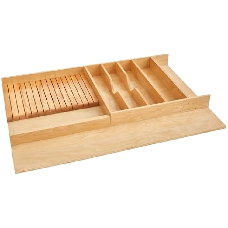مقسم المطبخ الخشبي من Rev-A-Shelf Trim-to-Fit مقسم وحامل حامل حامل السكين إدراج ، 33.13 × 22 بوصة ، القيقب ، 4WUTKB-36SH-1
