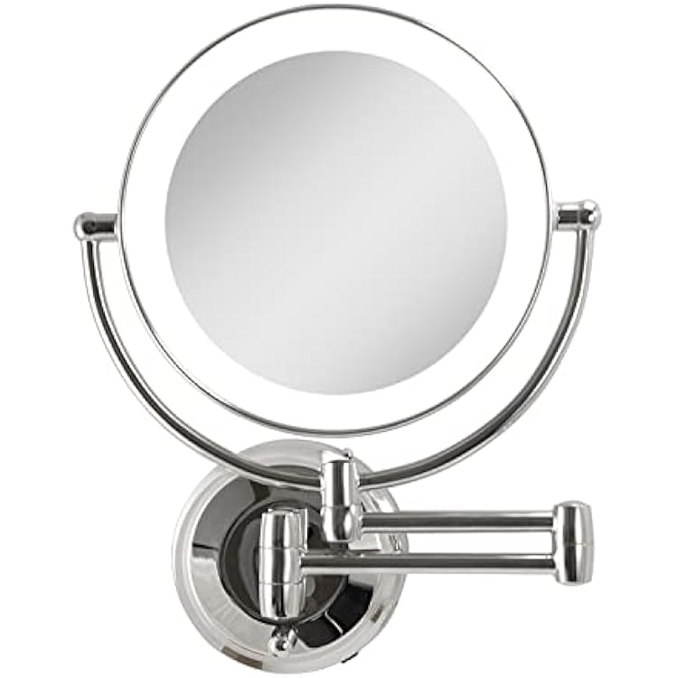 Zadro 11 LED الحائط ماكياج مرآة 10 X1X مرآة الحلاقة التوصيل في أو بطارية تعمل مرايا الغرور للجدار كبير | 10 X1X | 11 × 14.5، كروم