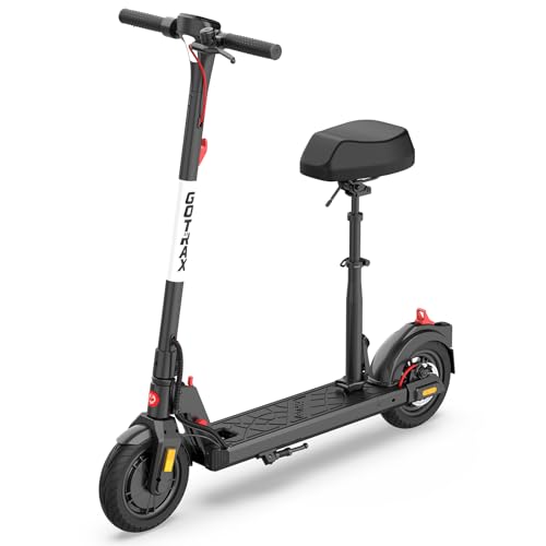 سكوتر كهربائي Gotrax Apex Max مع مقعد سرج، إطارات صلبة مقاس 8.5 بوصة مع ممتص صدمات خلفي مزدوج، محرك بحد أقصى 18 ميلاً و18 ميلاً في الساعة بقوة 350 وات، مصباح أمامي وخلفي ساطع، سكوتر كهربائي قابل للطي للبالغين
