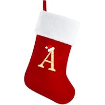 Personalized Christmas Stockings with Initials, 20 Inches Large Red Monogram Velvet Christmas Stocking with Super Soft Plush Cuff for Family Holiday Party Gifts, Xmas Tree and Fireplace Decor(S)