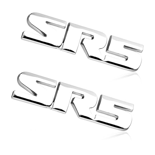 2PCS 3D SR5 Metal Emblem, Car Fender Side Rear Tailgate Letters Emblem SR5 Nameplate Logo Decal, Self-Adhesive Metal Badge Sticker Classic Exterior Decor for Most Vehicles Silver