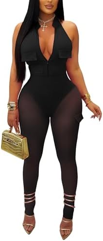 Womens Deep V Workout Jumpsuits - Sexy Summer Two Piece Sets for Going Out