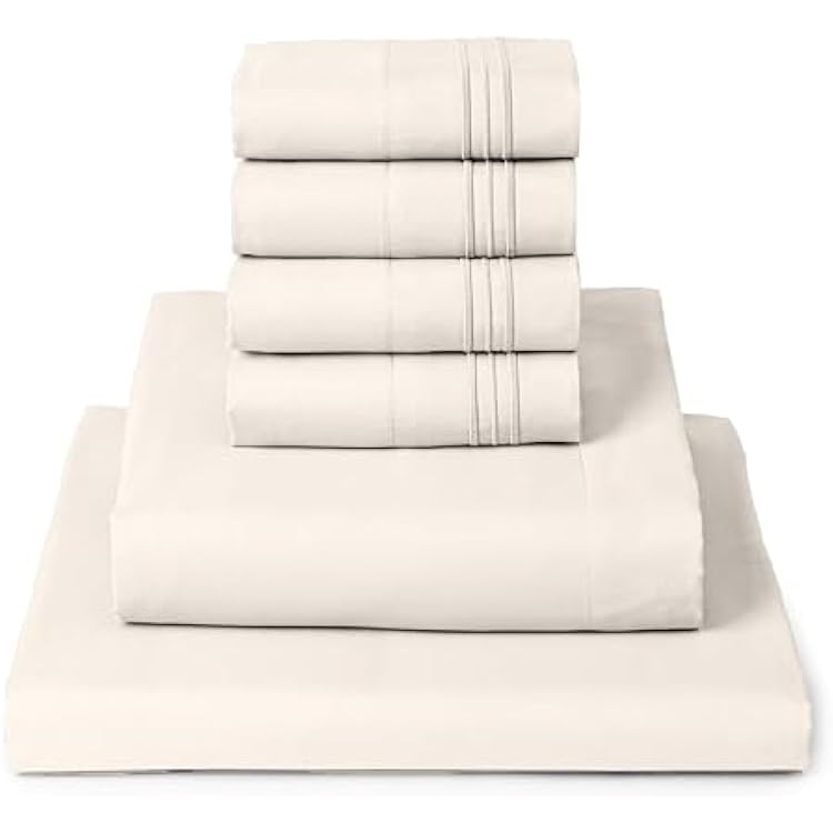 Mellanni King Sheet Set - 6-Piece Iconic Collection Bedding, Including 4 Pillowcases, 16-Inch Deep Pocket, Easy Care, Extra Soft, Cooling Sheets, Brushed Microfiber - Golden Ivory