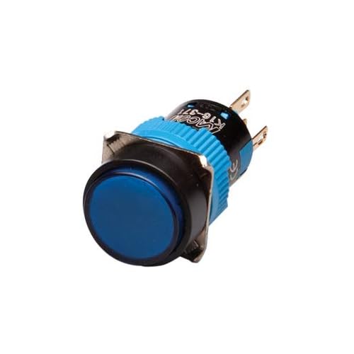 K16-211-B, Momentary Push Button, 16mm Panel Hole, IP65, Round Head, SPDT, Blue