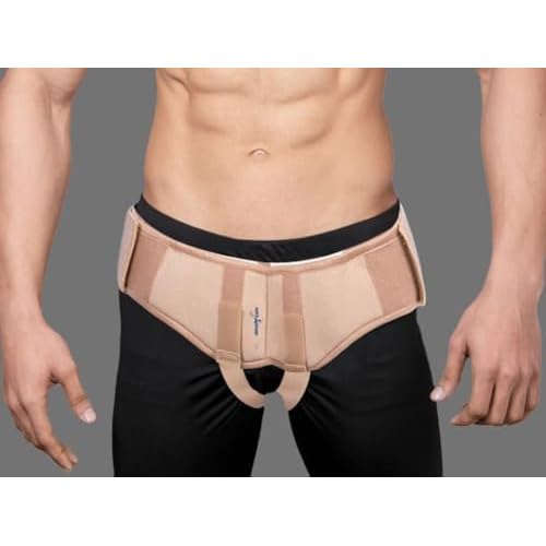 Wonder Care- Inguinal Hernia Support Truss brace for SingleDouble Inguinal or Sports Hernia with Two Removable Compression Pads & Adjustable Groin Straps belt- skin color S