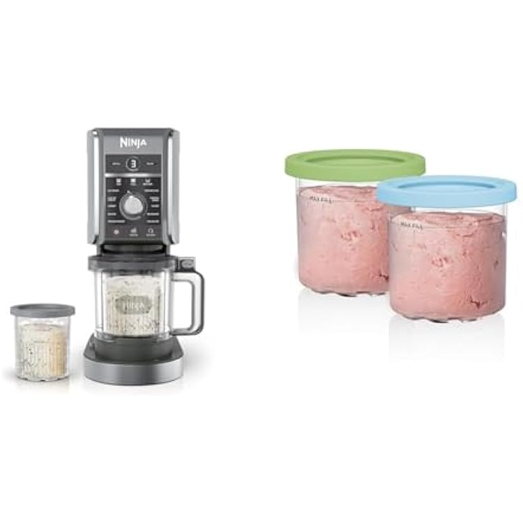 Ninja NC501 CREAMi Deluxe 11 في 1 Ice Cream & Frozen Treat Maker & More ، 11 Programs & XSKPLID2CD Pints 2 Pack ، متوافق مع NC299AMZ & NC300s Series Creami Ice Cream Makers