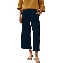 Women's Capri Pants with Pockets High Waist Pants Wide Leg Workout Summer Beach Vacation Pants for Casual Travel
