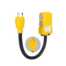 Heavy Duty 30Amp to 20 Amp 125V RV Distribution Adapter. Generator Locking Plug NEMA L5-30P Male to Female Receptacle 4*5-20R/5-15R with Circuit Breaker.RV Generator Adapter Cord 1.5FT,Yellow