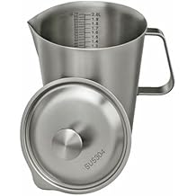 Stainless Steel Measuring Pitcher with Lid, 70 oz / 2L Large Metal Jug with Handle & Dual Scales, Wide Mouth Graduated Cup for Milk Frothing, Iced Tea, Espresso, Hot & Cold Water