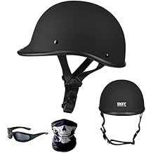 German Style Half Shell Helmet, Motorcycle Polo Cap Helmet for Adult Men Women, Beanie Half Helmet for Scooter Cruiser Chopper Pilot Skull Cap DOT Approved Sunscreen Open Face Helmet-A||Medium