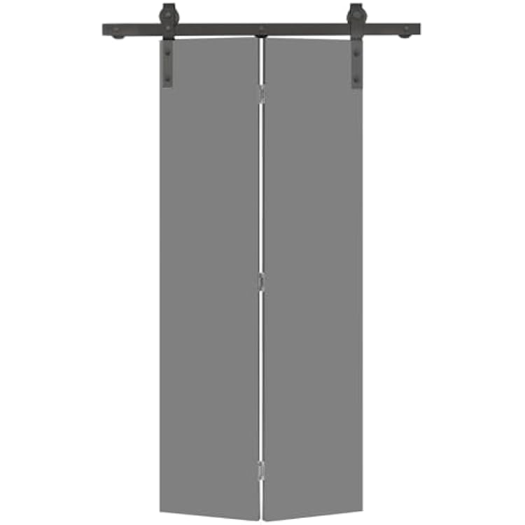 24 in. x 80 in. Light Gray Smooth Flush Hardboard Hollow Core Composite Bi-Fold Barn Door with Sliding Hardware Kit
