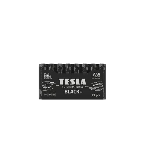 Tesla Batteries Black AAA Maximum Power Alkaline Batteries, 10- Year Shelf Life, A Long-Lasting Battery Life, Leak-Free, 24 Count [Pack of 1]