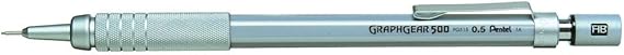قلم Pentel Graphgear 500 ميكانيكي ، 0.5 مم رصاص ، درجة HB ، 1 × قلم رسم ، فضي ، ( PG515-A )   