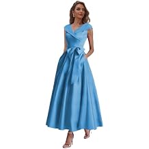 Tea Length Mother of The Bride Dresses for Women Plus Size Formal Evening Dress with Pockets US 16 Blue