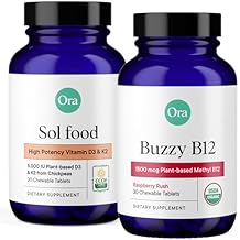 Ora Organic Vitamin D3 5000IU + K2 & Vitamin D3 2000IU Bundle: Vegan Vitamin D from Lichen and K2 from Chickpeas، 30 Chewable Tablets + Vegan Vitamin D from Lichen for Bone Health, 30 أقراص نباتية