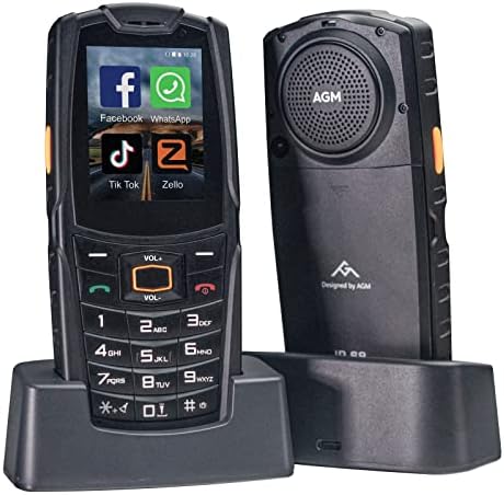 AGM M7 هاتف متين مع رصيف شحن ، هاتف خارجي مقاوم للماء IP68 ، بطارية 2500mAh غير مقفلة 4G هاتف خلوي لكبار السن Dual SIM أكبر مكبر صوت 2.4 شاشة تعمل باللمس 1 جيجابايت 8 جيجابايت FacebookSkypeTikTok