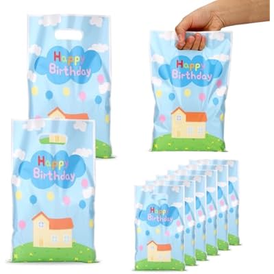 SAVITA 50pcs Cartoon Gift Bag, 25x16.5cm9.84x6.49in Cute Cartoon Party Favor Bags with Nice Patterns and Handle for Baby Shower Kids Birthday Party Christmas Wrapping Paper Favor Supplies