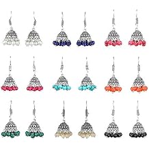 Jwellmart Combo of 9 Oxidized Silver Cute Small Jhmkas Jhumki Indian Earrings for Women