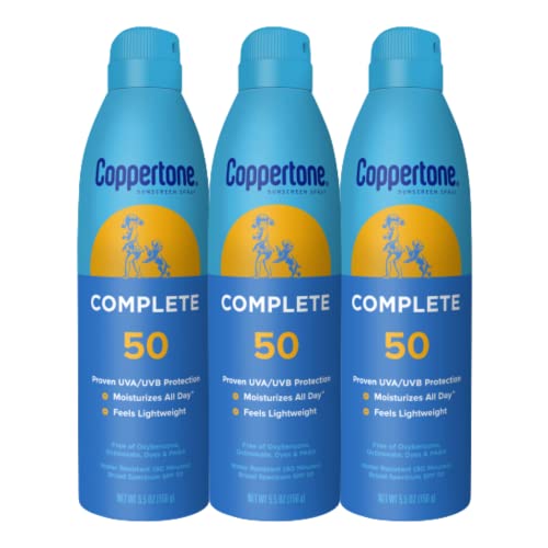 كوبيرتون رذاذ واقي الشمس الكامل SPF 50، رذاذ واقي الشمس للجسم، خفيف الوزن، مقاوم للماء، 5.5 أونصة، عبوة من 3 قطع