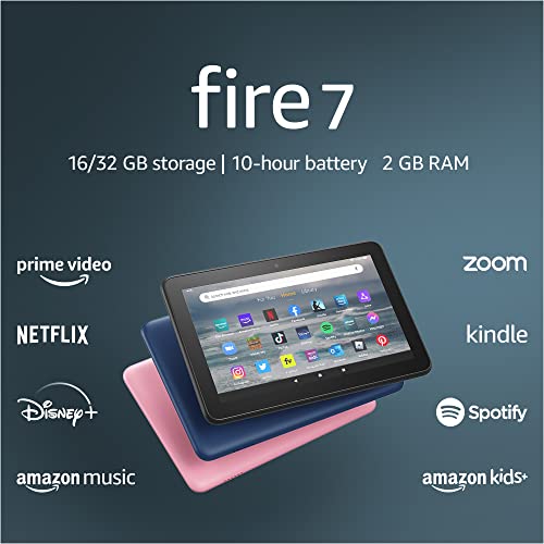 جهاز لوحي جديد من Amazon Fire 7، أحدث طراز 7، شاشة، قراءة ومشاهدة، أقل من 60 دولارًا مع عمر بطارية يصل إلى 10 ساعات، 16 جيجابايت، جينز